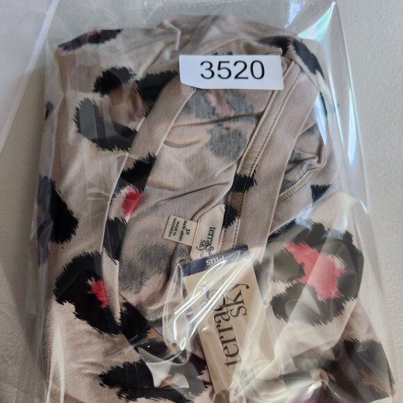 Terra & Sky Dress Womens 3X Leopard Print Flutter Sleeve T-Shirt Dress Beige Bla - Picture 14 of 14